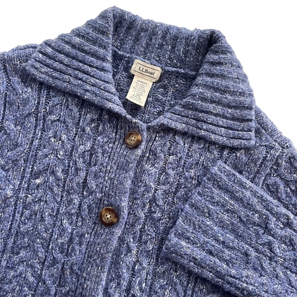 L.L.Bean Sweaters - LL Bean Vintage L Blue Cable Knit Wool Bl Buttons Chunky Cardigan Sweater Granny